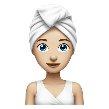 fair skinned girl white towel on head and skin care mask on face blue eyes sticker