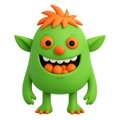 Make the monster Kelly green, give it a more oval face, and make it look friendlier. Keep the orange nose and orange hair. Preserve transparent background. sticker