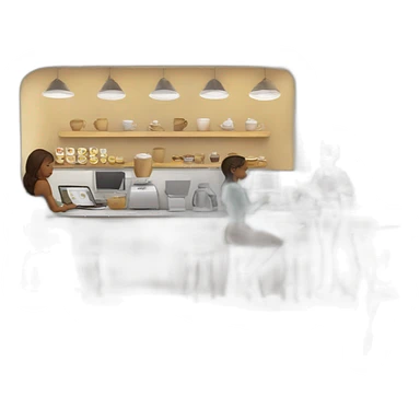 a coffee shop with people working on their macbooks sticker