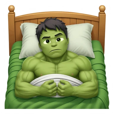 Incredible hulk sleeping lying down in bed under blanket eyes closed sticker