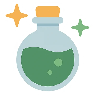 cute magic potion bottle stars are shining around add different details FA9B41, 4A7C5C,  sticker