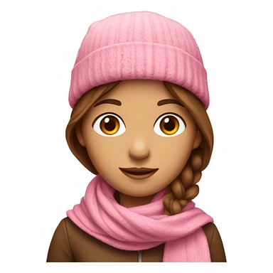 A girl with brown hair with a pink hat and scarf sticker