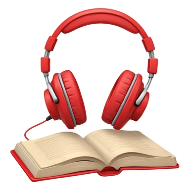 Red headphones laying on a closed red book emoji sticker