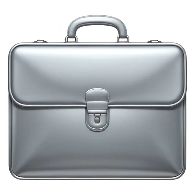 A luxury briefcase emoji made of polished silver chrome, smooth rectangular shape, metallic reflections, minimal high-end design, swag business aesthetic, iOS emoji style, centered, clean white background
 sticker