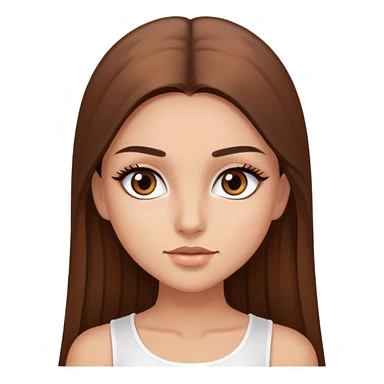 beautiful girl, long straight brown hair, brown eyes with lashes, wearing a white crop top, tan skin sticker