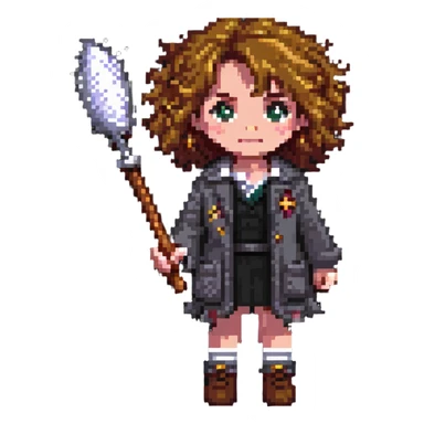 Hermione Granger with bushy hair and wand sticker