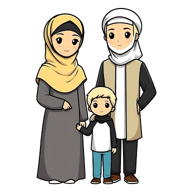 Hijabi women a man with white black hair and a son with blond hair sticker