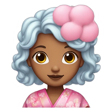 Cute brownskinned girl in a kimono with cotton Candy colored hair sticker