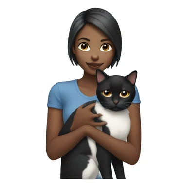 Straight hair Black girl holding black/white cat sticker