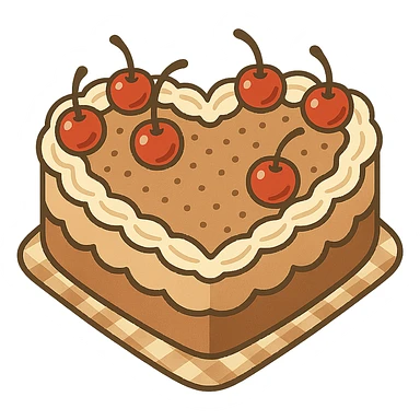 flat toon heart-shaped vintage-style cake with cherries sticker