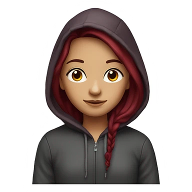 pretty girl with very long burgundy hair with a hoodie sticker