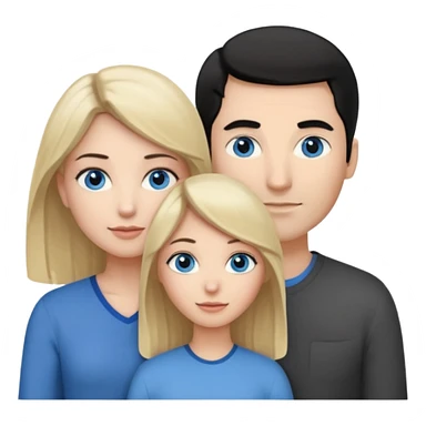 Blank woman with blond hair and blue eye color on left. And also a blank man with black hair and grey eye color in the middle. And a blank woman with brown hair and grey eye color on the right. Holding each other  sticker