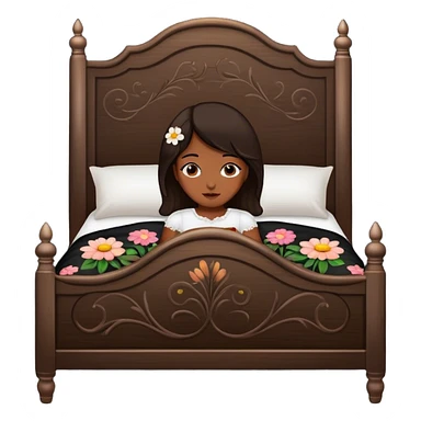 BLACK WOOD Vintage bed with flower design sticker