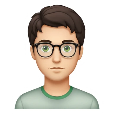 young man with dark slightly curled hair wearing glasses with green eyes and very light stubble, minimal facial hair sticker