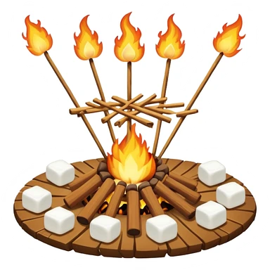 bonfire, with marshmallows on skewers, campfire sticker
