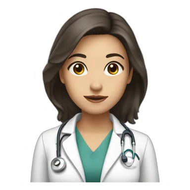 female doctor with mid length hair and very dark brown eyes crouching sticker