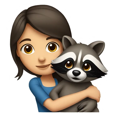 A brunette girl hugging a raccoon  sticker