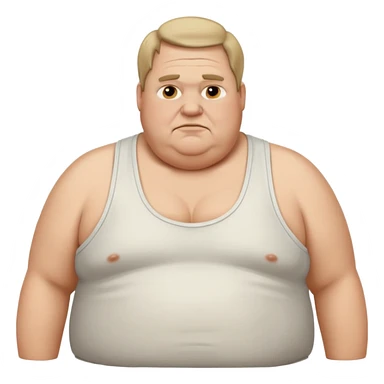 extremely obese middle aged white man in wifebeater with greasy hair and dirty appearance sticker