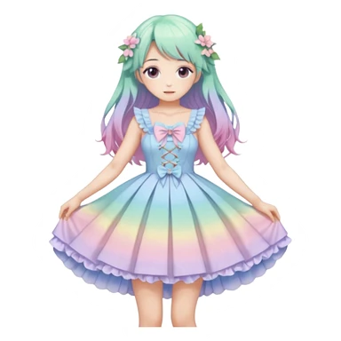 gorgeous pretty attractive anime lady beautiful pastel-gradient hair with gorgeous dress fairycore cottagecore pastelcore detailed high quality trending VOGUE aesthetic full body sticker sticker