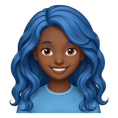 smiling dark skinned girl with long wavy blue hair emoji sticker