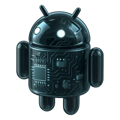 android robot, black, glossy, futuristic, glossy circuit style sticker