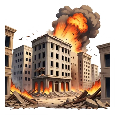 A vintage movie poster-style design with a dramatic scene of a natural disaster like an earthquake, tornado. Include crumbling buildings, flying debris and fiery explosions. The background should be chaotic, with a cinematic, apocalyptic vibe. Transparent background. sticker