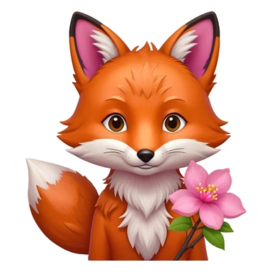 Fox holding a blossom and wearing a blossom sticker