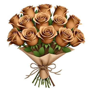 Bouquet of brown roses in a paper package sticker