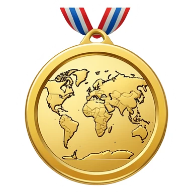 a gold medal with a map engraved on it sticker