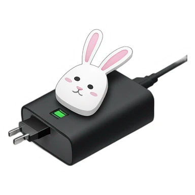 A black rabbit with a white cable of charger cut in half  sticker
