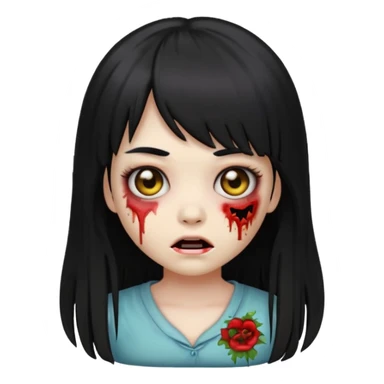 zombie girl emoji with black hair, bangs, and long hair sticker