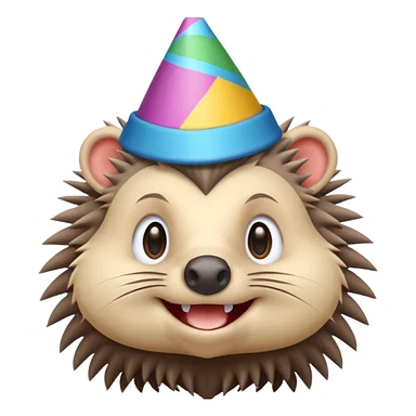 smiling porcupine, bust up, wearing a party hat sticker