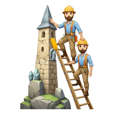 steeplejack man light skin with a beard on a ladder that's beside a spire sticker