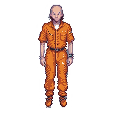 male prisoner in orange jumpsuit, pixel art style, minimal details sticker