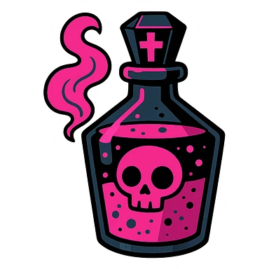 gothic potion bottle, black and pink, vibrant toon style sticker