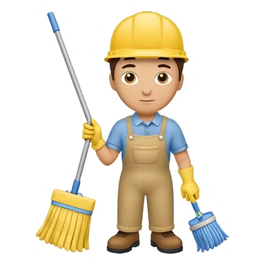 Custodian with yellow rubber gloves, mop sticker