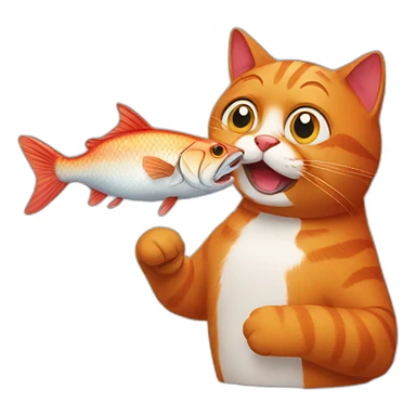 A red cat that has a fish in his mouth sticker