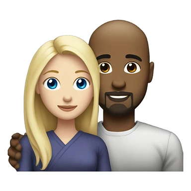 Blonde woman with blue eyes and long straight hair and black man who is bald with a goatee with their arms wrapped around each other very lovingly.   sticker