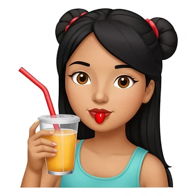 Black hair Latina girl drinking through straw sticker