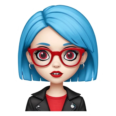 Ghoulia yelps monster high doll in scene/emo style clothes, thin, small, red, rectangle glasses sticker