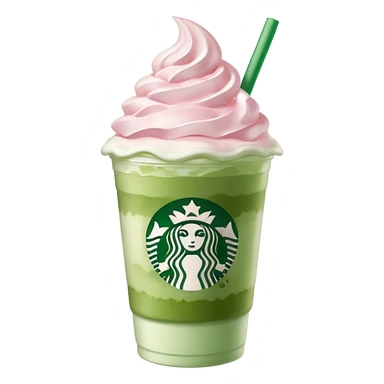Clear Starbucks cup, no logo, with light pink drink, matcha foam, and whip cream on top sticker