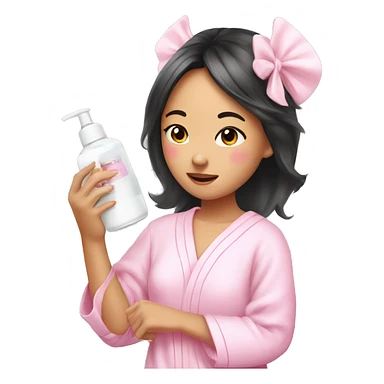 angelic asian girl doing skin care in pink pajamas sticker