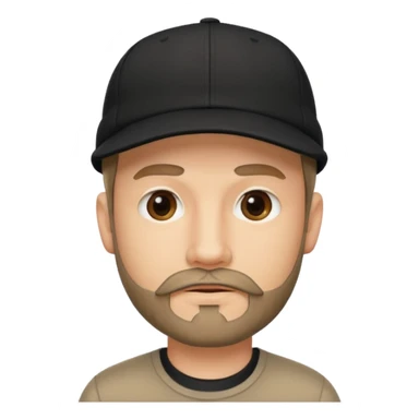 Man wearing black cap with facial hair sticker