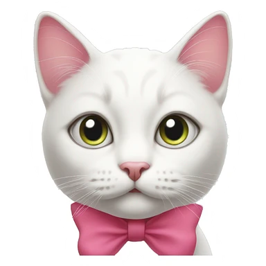 white and red cat with a pink bow on her ear sticker