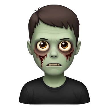 zombie white boy with dark brown edgar haircut and brown eyes (his skin is clear and white but with zombie scars) in black tee  sticker