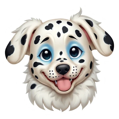 Cinematic Cute Yawning Spotted Dalmatian Portrait Emoji, Head tilted slightly with a dramatic, wide-open yawn, showcasing a smooth Fur of predominantly white with bold black patches, floppy ears slightly drooping, round blue eyes barely open in drowsy contentment, Simplified yet irresistibly adorable features, highly detailed, glowing with a soft, cozy glow, high shine, relaxed yet expressive, stylized with a touch of whimsy, bright and endearing, soft glowing outline, capturing the essence of a sleepy yet affectionate guardian, so drowsy it feels like it could stretch out of the screen and curl up for a nap! sticker