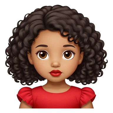 light brown skin tone, very adorable toddler, with big plump lips, long long lashes, black curly hair, middle hair parting, brown eyes, red dress sticker