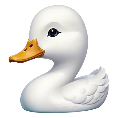 Cinematic Noble White Duck Portrait Emoji, Poised and regal, with a sleek, streamlined build and a pristine, well-groomed pure white plumage, deep-set soulful bright eyes, Simplified yet sharp and sophisticated features, highly detailed, glowing with a soft, dignified glow, high shine, intelligent and graceful, stylized with an air of aquatic elegance, focused and attentive, soft glowing outline, capturing the essence of a watchful and confident waterfowl, so majestic it feels as though it could glide out of the screen with effortless authority! sticker