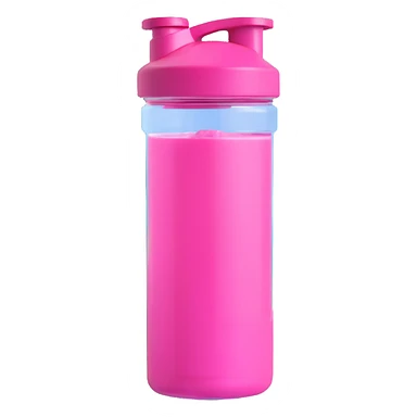 transparent gym shaker bottle filled with pink pre-workout liquid, clear plastic, visible pink liquid inside sticker