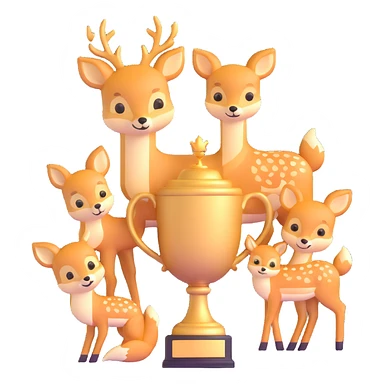 golden spring trophy with baby deer and fox cubs sticker